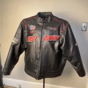 First Down Men's Black Performance Racing Jacket with Red Accents
